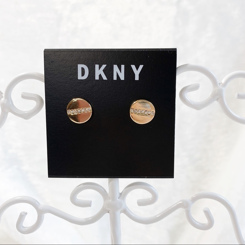 DKNY gold tone pave stud earring